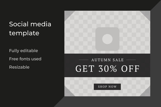 Fashionable black promo internet announce sale discount shopping social media post template vector