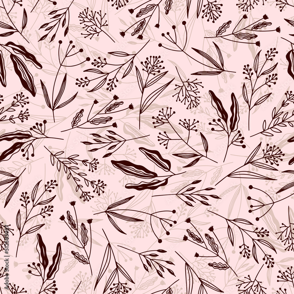 Poster seamless spring pattern with flowers in line art style.