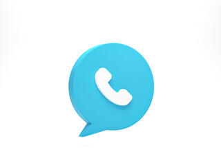 3D rendering, 3D illustration. Phone call icon in speech bubble isolated on white background. Telephone receiver simple minimal style.