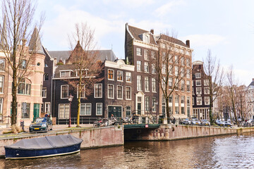 A variety of facades in the spring on the Herengracht Amsterdam