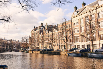 The Amsterdam Keizersgracht in golden light on a sunny day in the spring