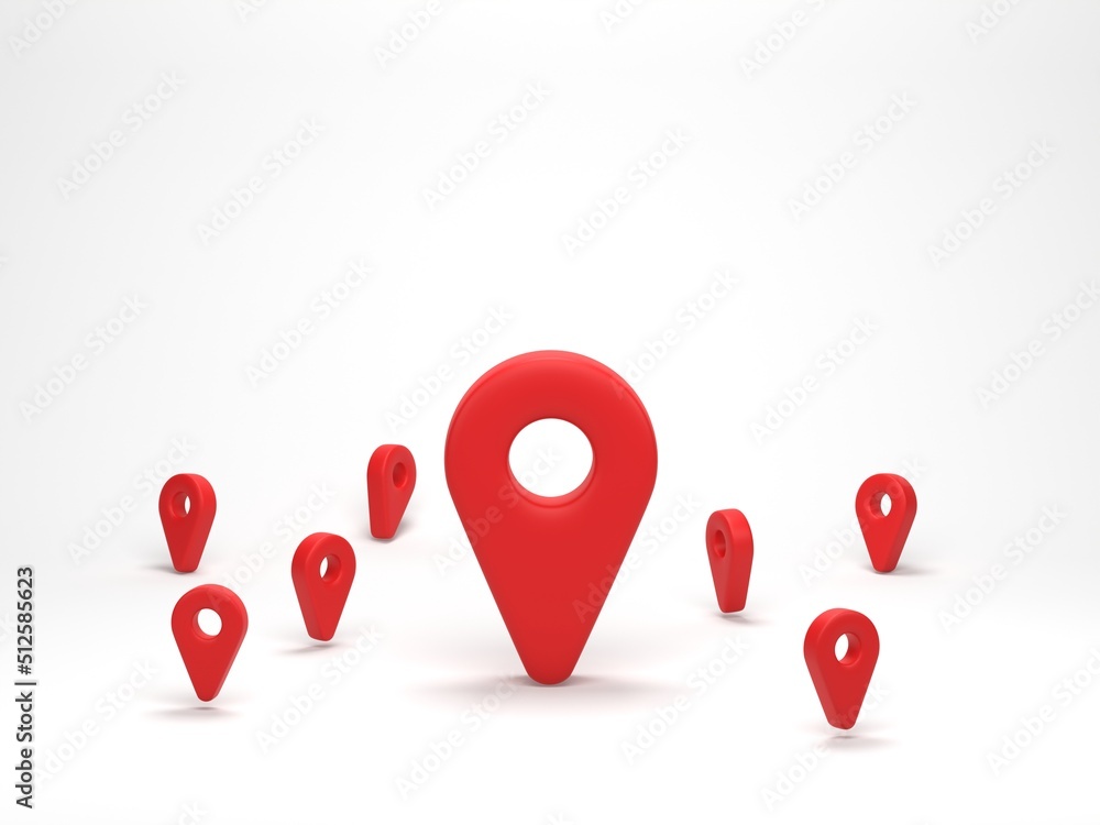 Poster 3d render, 3d illustration. map pointer pin set. pointer red pin marker for travel locate. location 