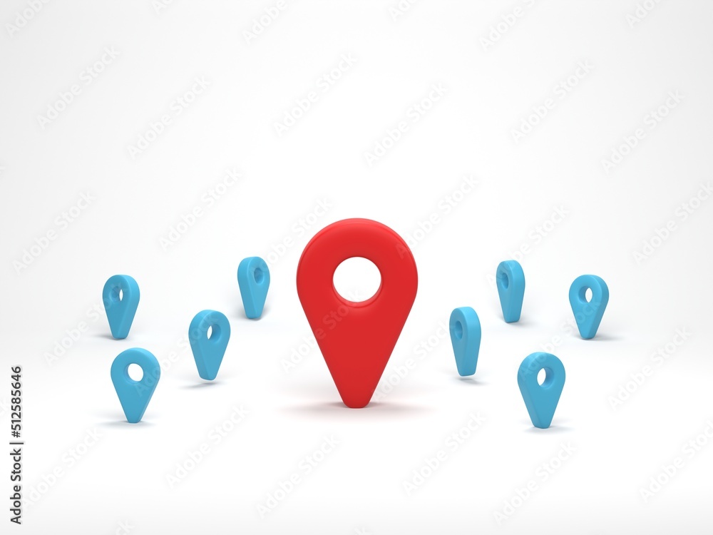 Poster 3d render, 3d illustration. map pointer pin set. pointer red pin marker for travel locate. location 