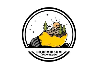 Mountain landscape on bulb lamp illustration