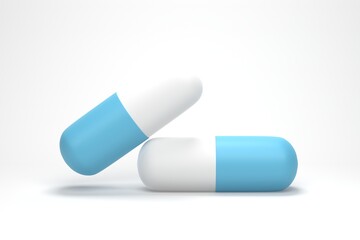 3D render, 3D illustration. Capsule pill. Medicine capsules isolated on white background.