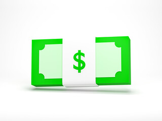 3D rendering, 3D illustration. Dollar banknote isolated on white background. Green paper bill. Business investment, money saving concept