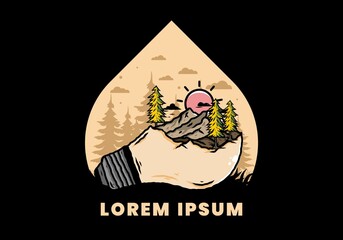 Mountain landscape on bulb lamp illustration