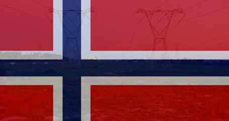 Image of flag of norway over pylons