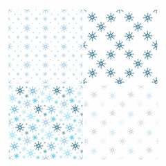 Set of seamless patterns with snowflakes on white background. Vector image.