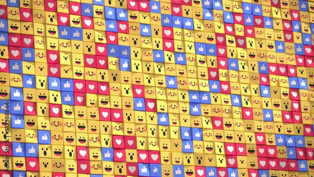 Poster social media unique design emojis and likes seamless loop 3d animation