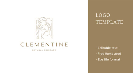 Fototapeta premium Fashion medieval woman with long beauty hair minimalist line art decorative design logo vector