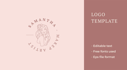 Gorgeous woman with rose flower in long hair portrait posing circle place for text line logo vector