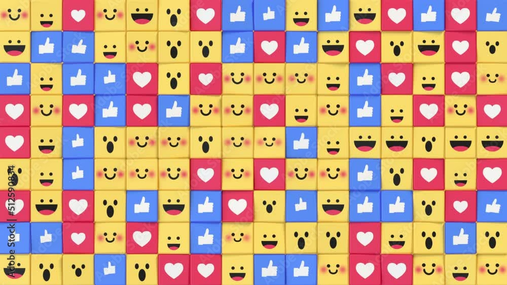 Poster social media unique design emojis and likes seamless loop 3d animation