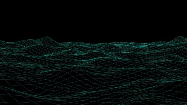 Wave blue wireframe on black background.