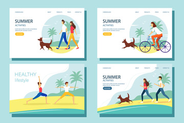 Summer activity web banners set. The concept of an active and healthy lifestyle. Vector illustration.