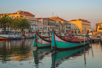 Fototapeta premium Boat on Canal in Aveiro, Venice of Portugal,