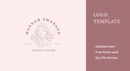 Elegant antique female bust folded hands near face enjoy skin care line art logo vector illustration