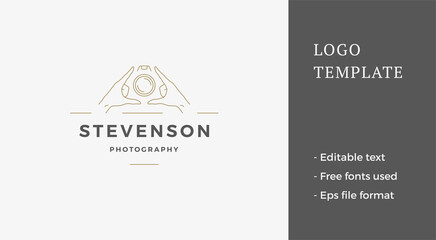 Simple monochrome line art professional photographer service business logo vector illustration