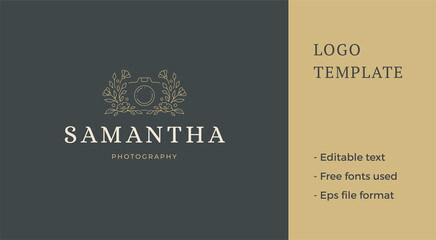 Luxury abstract blossom photo video camera female beauty blog romantic design line art logo vector