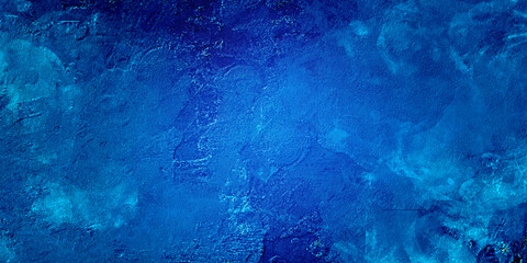 Blue background, grunge texture in old vintage backdrop background design, black grungy distressed textured border and shiny metal center, painted dark blue wall backdround.