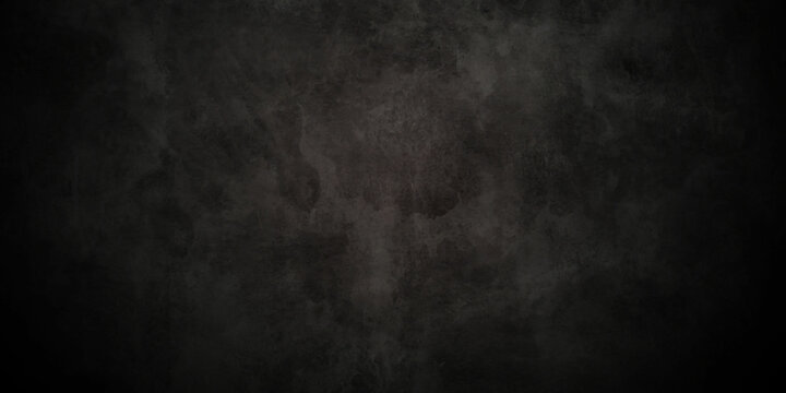 Dark black grunge textured concrete backdrop background. Panorama dark grey black slate background or texture. Vector black concrete texture. Stone wall background.	
