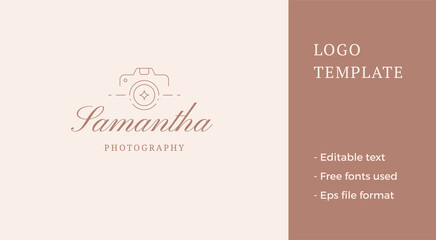 Minimalist retro photo video camera professional photographer business card line art logo vector