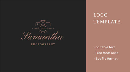 Minimalist retro photo video camera professional photographer business card line art logo vector