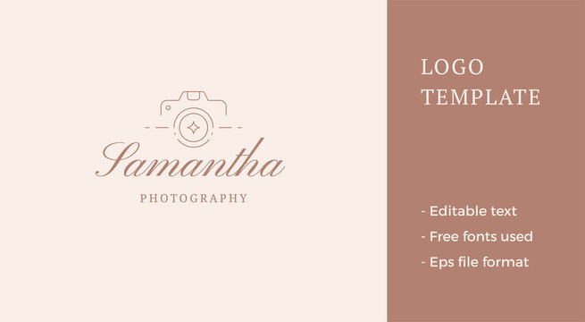 Minimalist retro photo video camera professional photographer business card line art logo vector