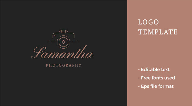 Minimalist retro photo video camera professional photographer business card line art logo vector