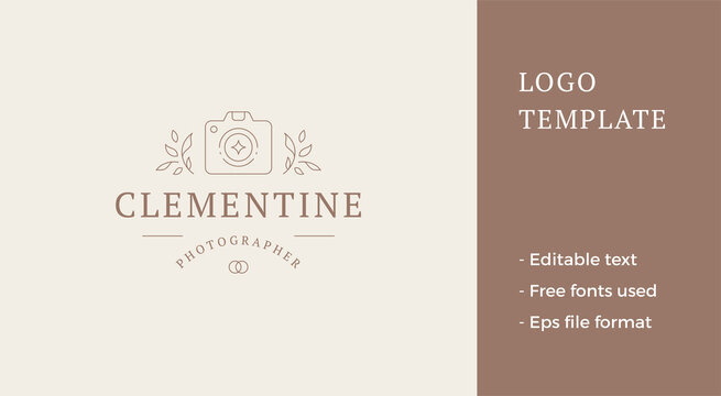 Wedding photographer business card template line art logo vector illustration photo video camera