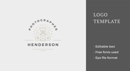 Top view retro photo camera shooting multimedia content with illuminated glare line logo vector