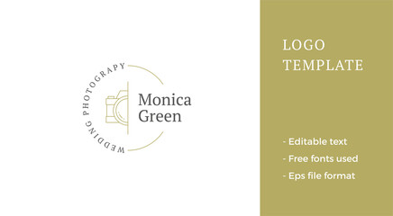 Photography studio fashion logo half vintage camera circle place for text line vector illustration