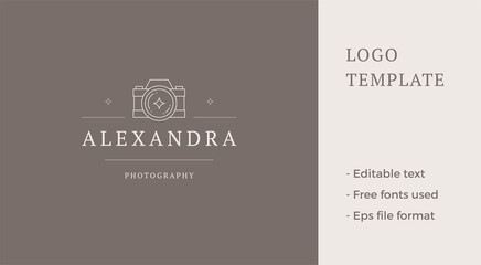 Professional photographer camera lens glare minimalist line logo vector illustration