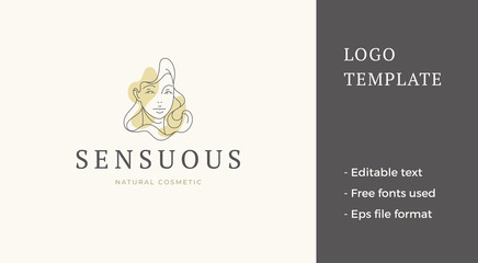 Premium business logo minimalist woman face pastel spot continuous line design vector
