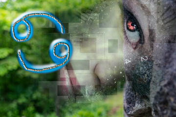 Cancer horoscope astrological symbol and artistic portrait