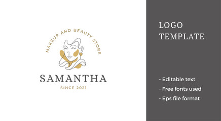 Fototapeta premium Premium beauty logo female face continuous line pastel spot decorative design vector