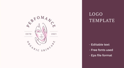 Fashion lady continuous line portrait pastel spot cosmetic logo vector illustration