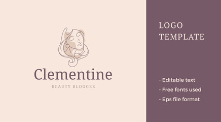 Pleasant lady with long hair and earnings posing closed eyes continuous line beauty logo vector