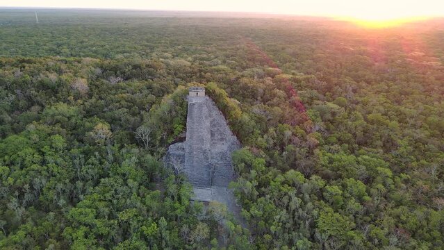 Aerial Drone Above Coba Ruins Yucatan Peninsula Mexico Ceremonial Mesoamerican Zone