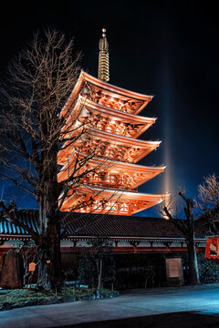 Senso-Ji pagoda and temple in evening in Tokyo, Japan