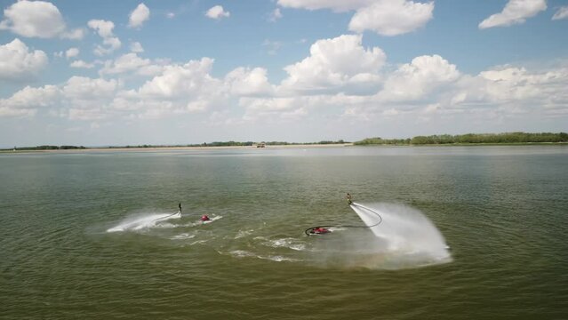 smooth video from the copter, flying on a flyboard over the water