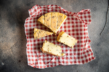 munster cheese cumin seeds fresh healthy meal food snack diet on the table copy space food background rustic top view