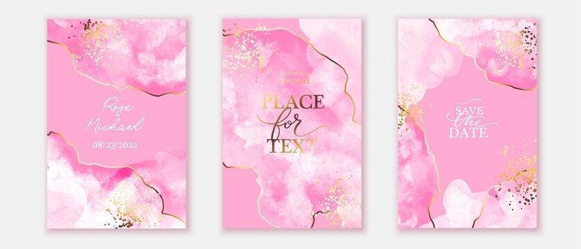 Elegant marble, stone  texture. Watercolor, ink vector background collection with white,  pink for cover, invitation template, wedding card, menu design. 