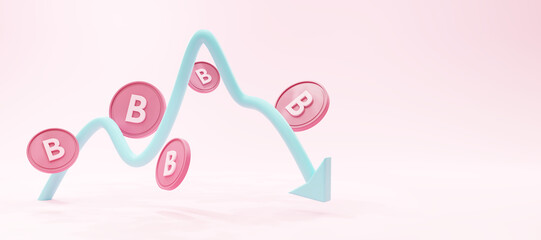 Cryptocurrency concept. Crypto crash or outflows. Target stock exchange business. Finance investment. 3D rendering.