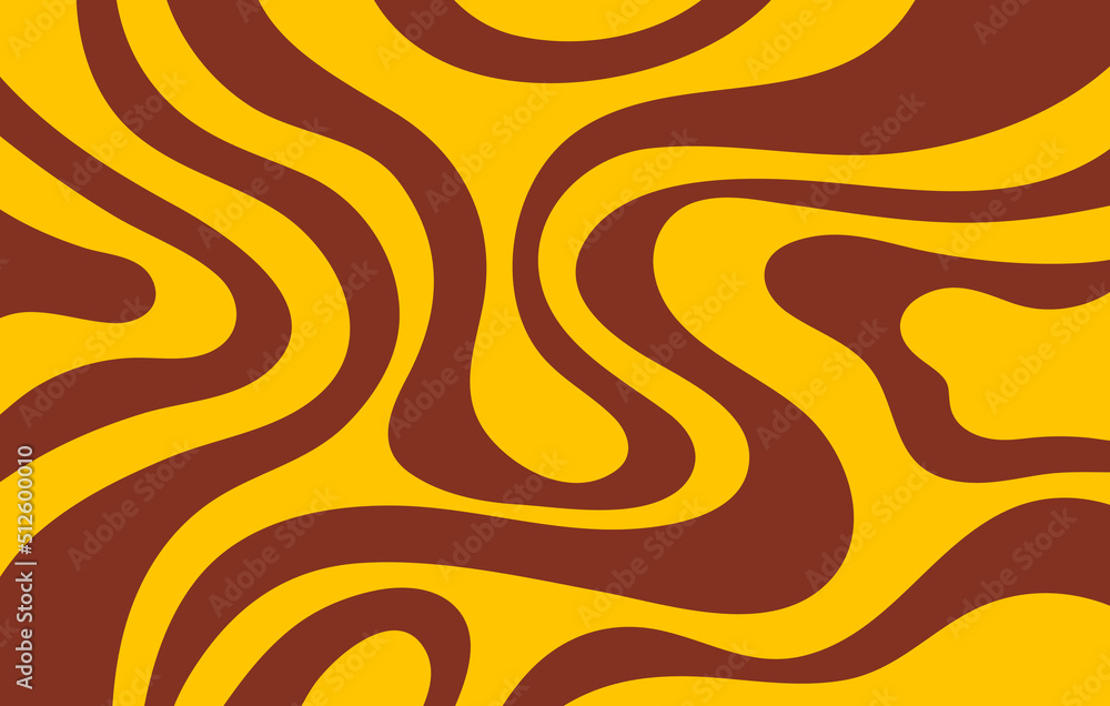 Poster Abstract horizontal background with colorful waves in yellow and brown colors. Trendy vector illustration in style retro 60s, 70s.