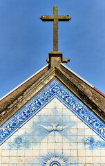 azulejos on the chapel of the cemetery near the church Santa Marinha in Cortegaca, Ovar district, Portugal