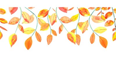 Seamless border with autumn yellow-red watercolor leaves