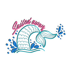 Mermaid card with hand drawn sea elements and lettering.