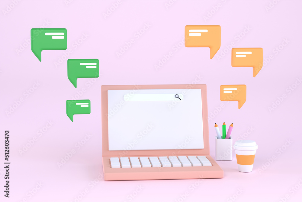 Poster laptop with short messages. chatting with friends and sending messages.