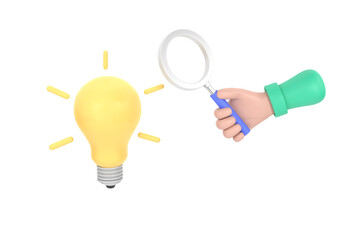 discovering idea image,hand holding magnifying glass, illustration